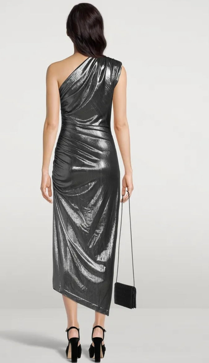 SMYTHE
One-Shoulder Lamé Cocktail Dress