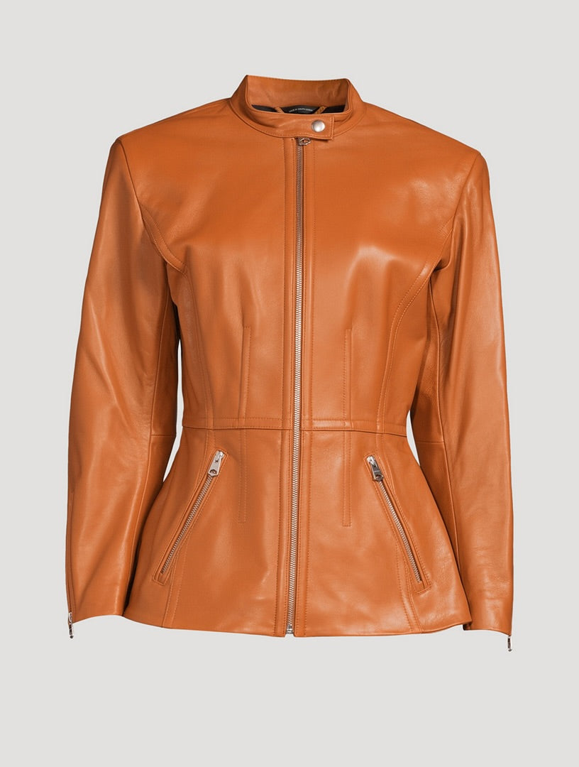 MACKAGE tan leather jacket with peplum