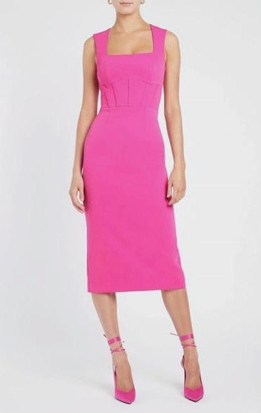 REBECCA VALLANCE magenta sleeveless corset style dress