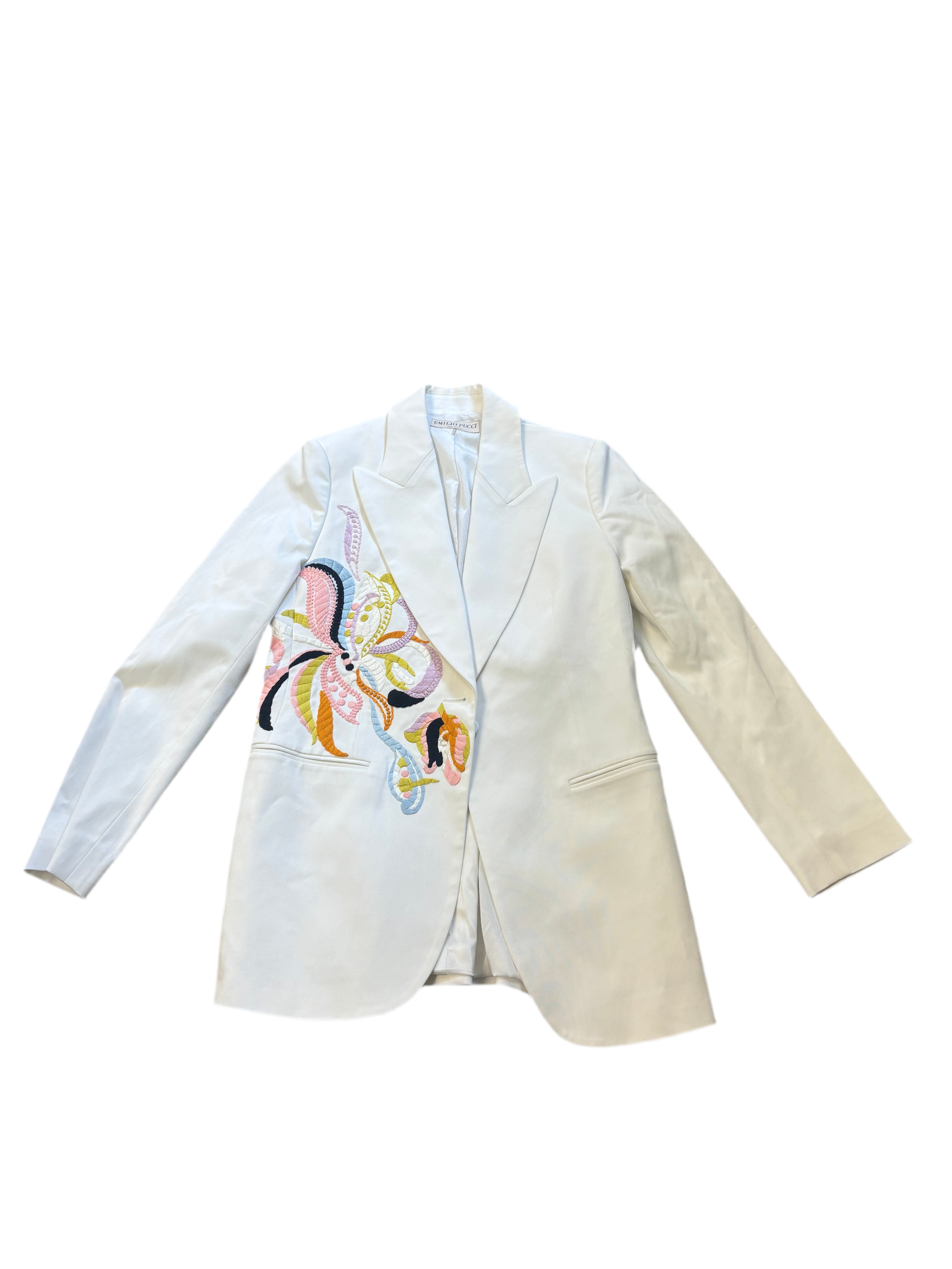 EMILIO PUCCI cream blazer with multi colour design front and back