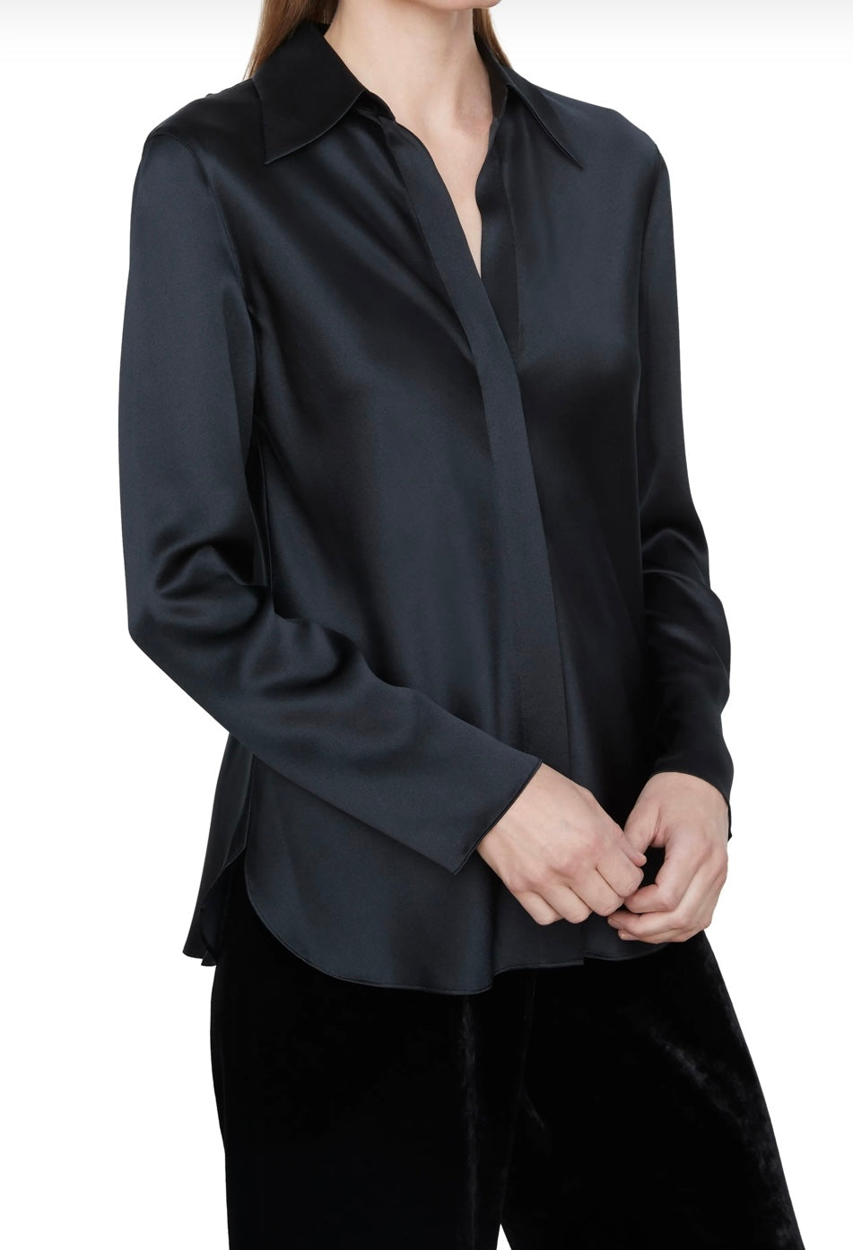 VINCE
Silk Bias Long Sleeve Button-Down Blouse, Black