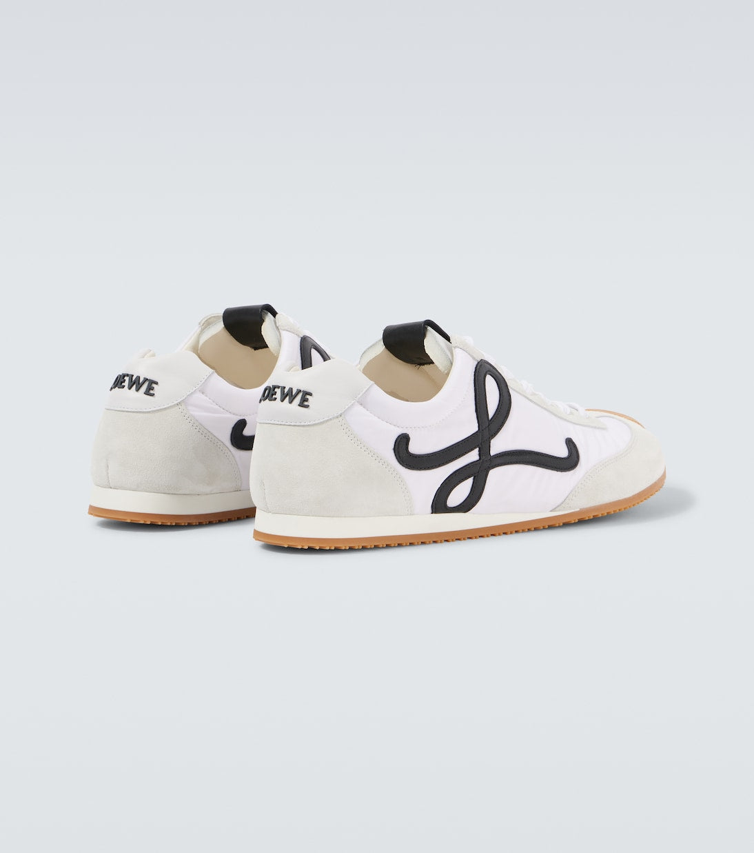 Loewe Runner Sneakers in White and Beige Suede with Black Logo