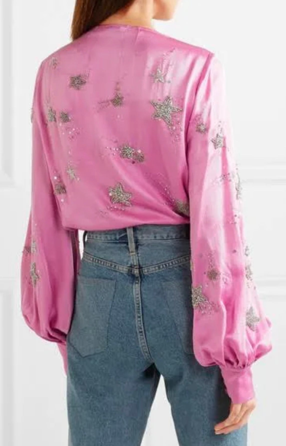 ATTICO pink satin top with jewelled stars