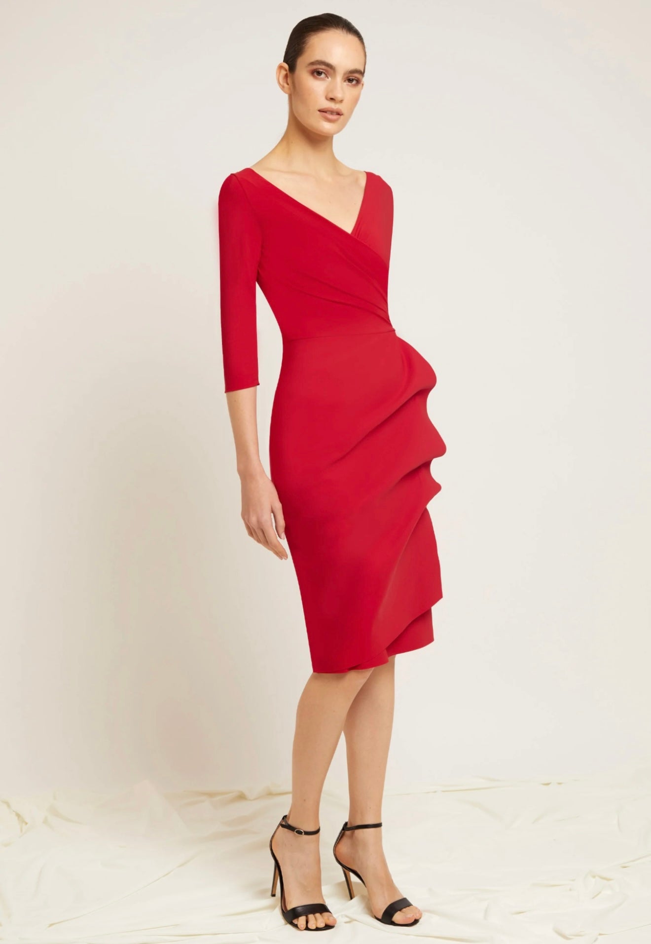 CHIARA BONI red long sleeve short dress with ruffles