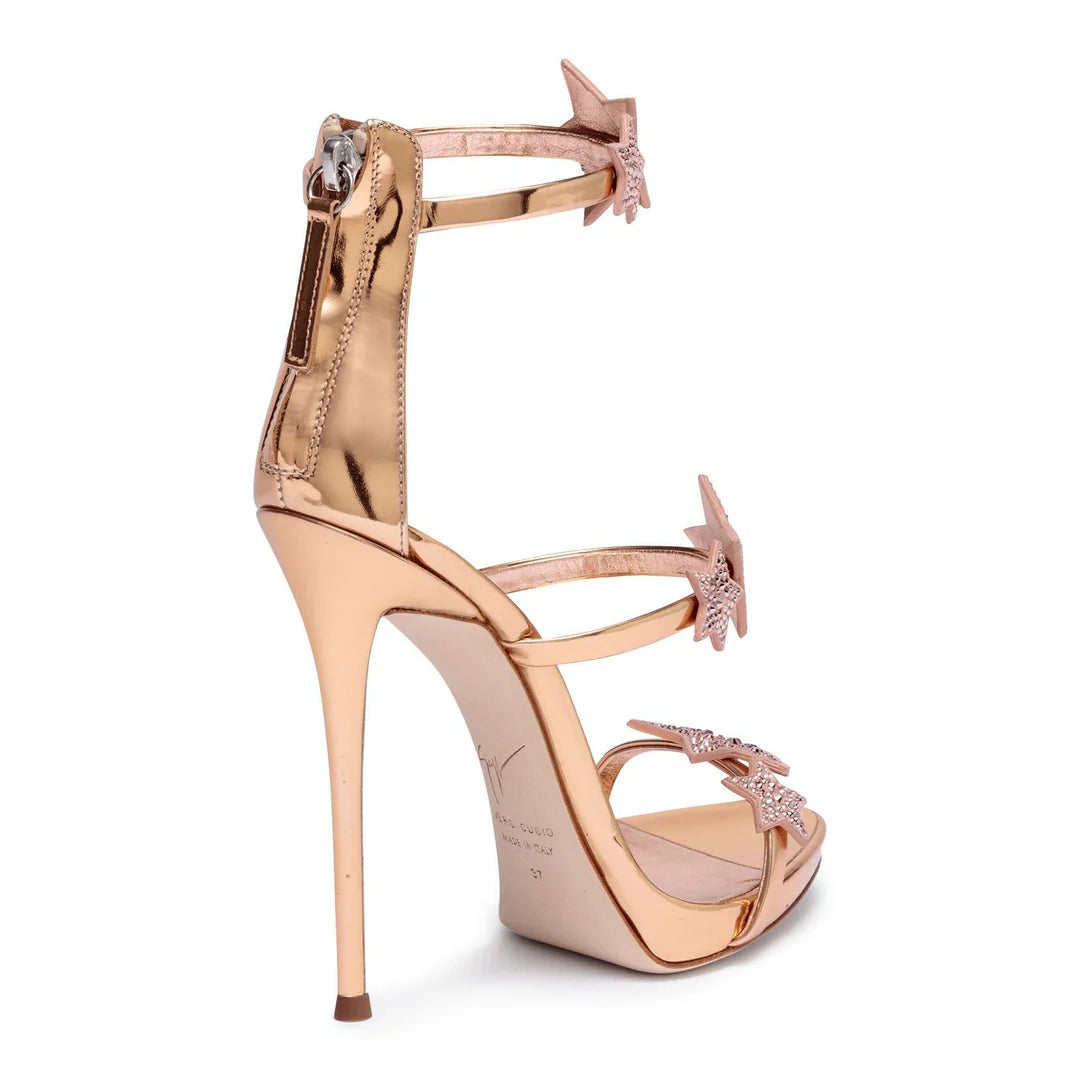 GIUSEPPE ZANOTTI metallic rose gold leather harmony stqar sandals