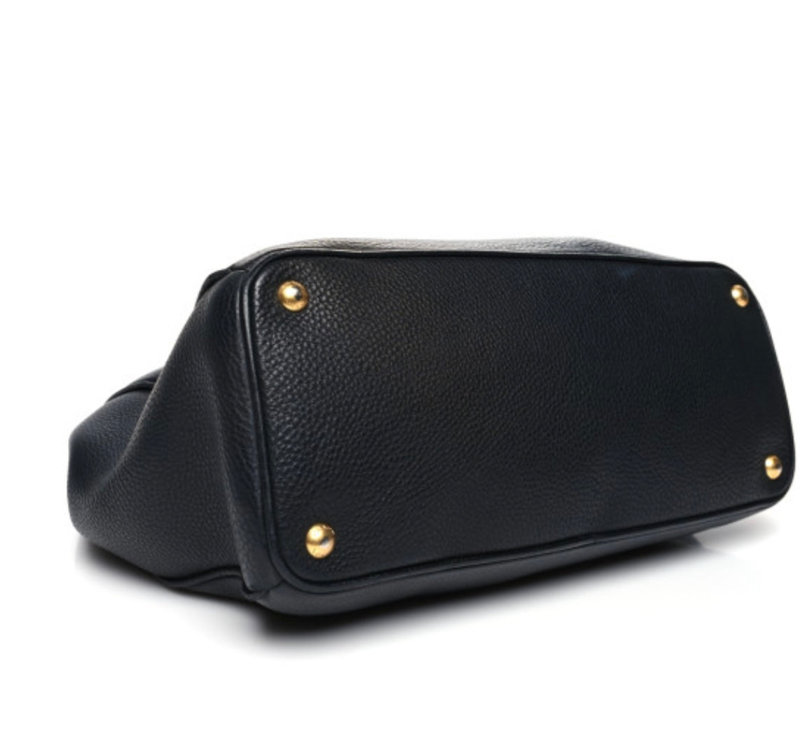 Prada Vitello Daino Double Zip Convertible Tote Satchel