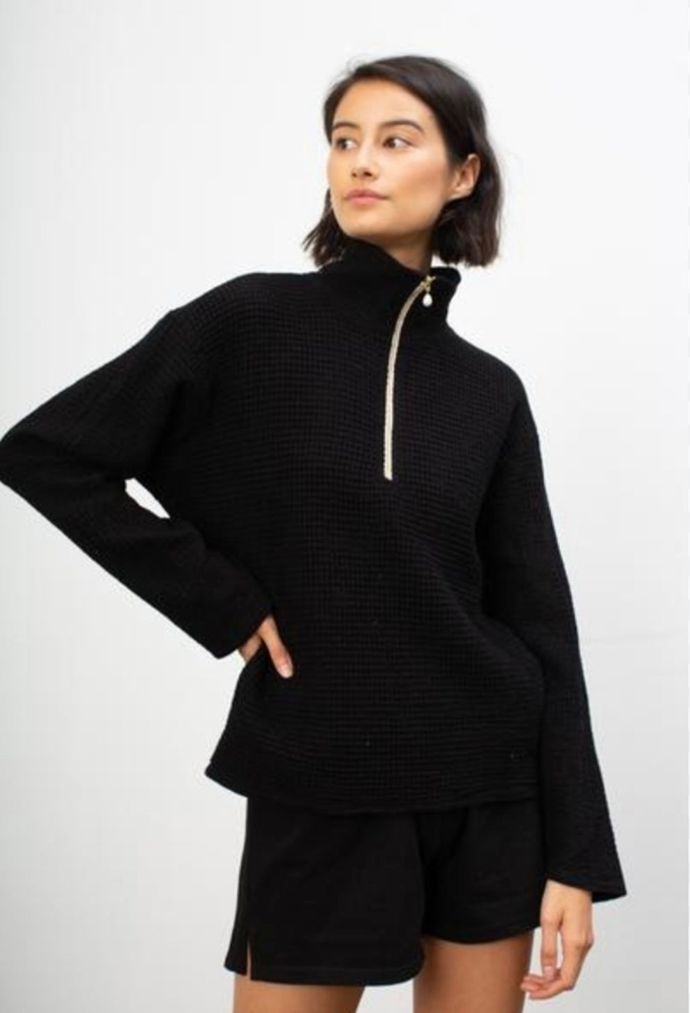 DONNI - Waffle 1/2 zip black in jet
