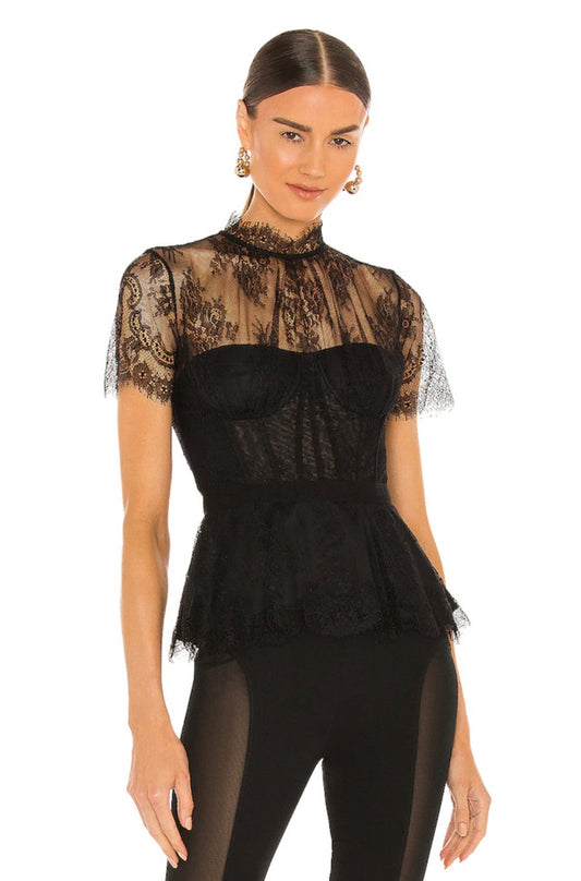 SIMKHAI - Kehlani Lace Bustier Top in Black