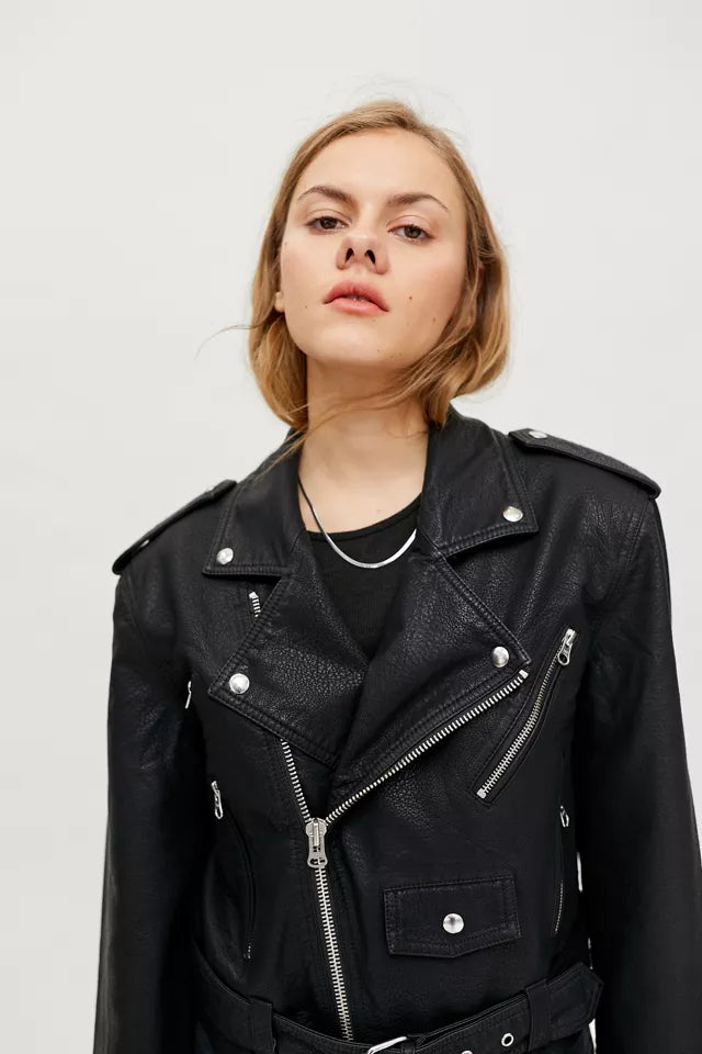 PISTOLA BLACK FAUX LEATHER MOTO JACKET