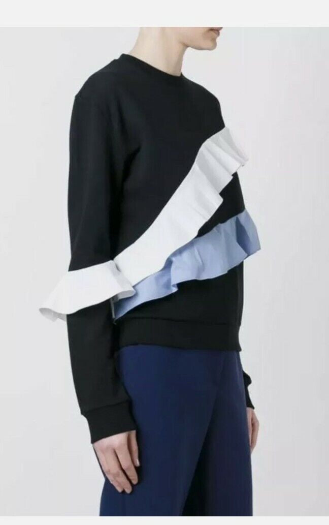 MSGM black sweatshirt with white and blue ruffles