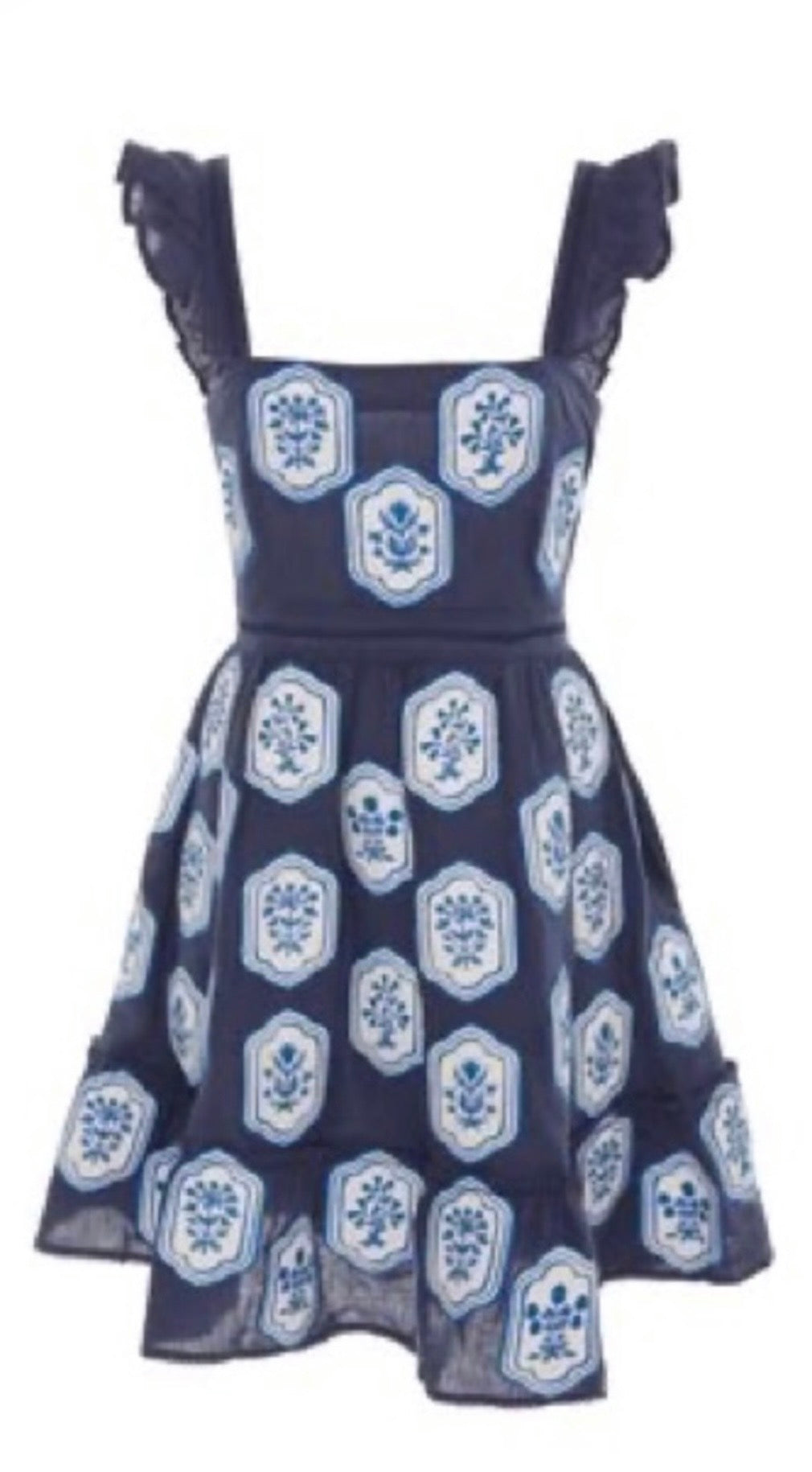 Agua by Agua Bendita blue tank mini dress with white flower patches