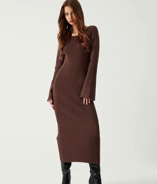 COMMENSE brown ribbed dress