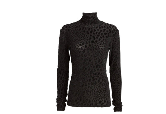 Caroline Constas - DELPHINE LEOPARD VELOUR TURTLENECK TOP IN BLACK