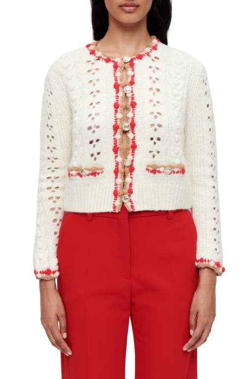 MAJE wool crochet cream cardi with red stitching
