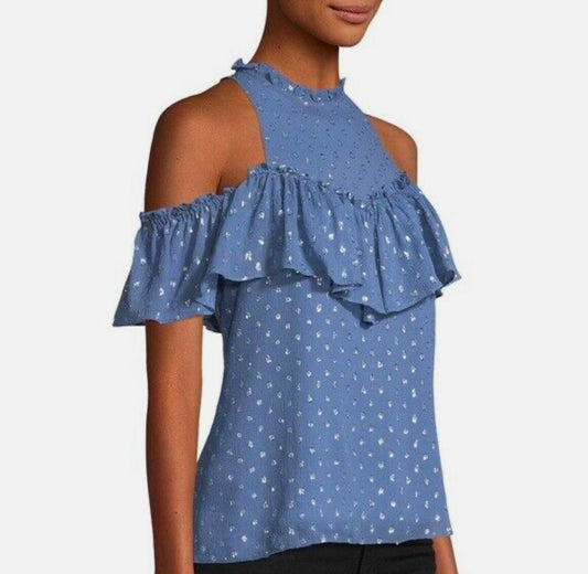 REBECCA TAYLOR Open Shoulder Metallic Dot Top