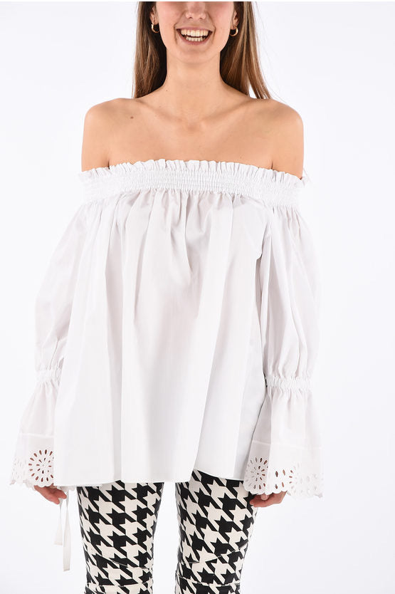 ALEXANDER MCQUEEN white off shoulder blouse with bell sleeves