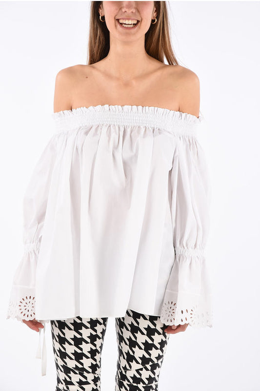 ALEXANDER MCQUEEN white off shoulder blouse with bell sleeves