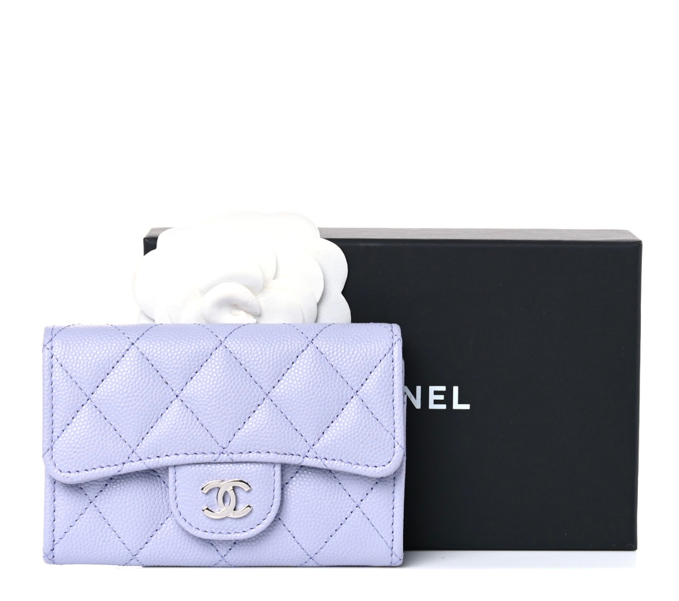 Chanel  Caviar Quilted Flap Card Holder Wallet Light Purple
