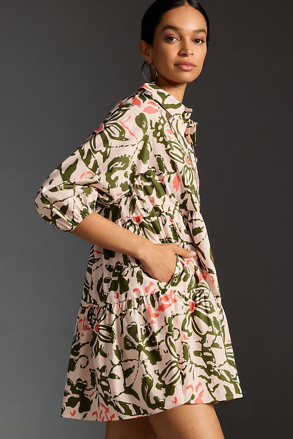 MAEVE BY ANTHRO the bettina tiered mini shirt dress