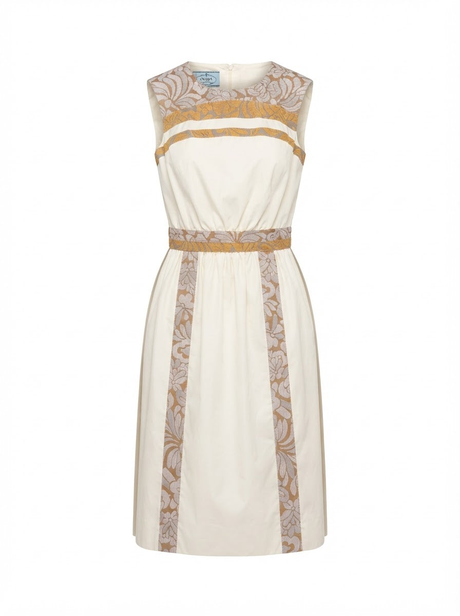 PRADA white sleeveless mini dress with pink and orange fabric detail