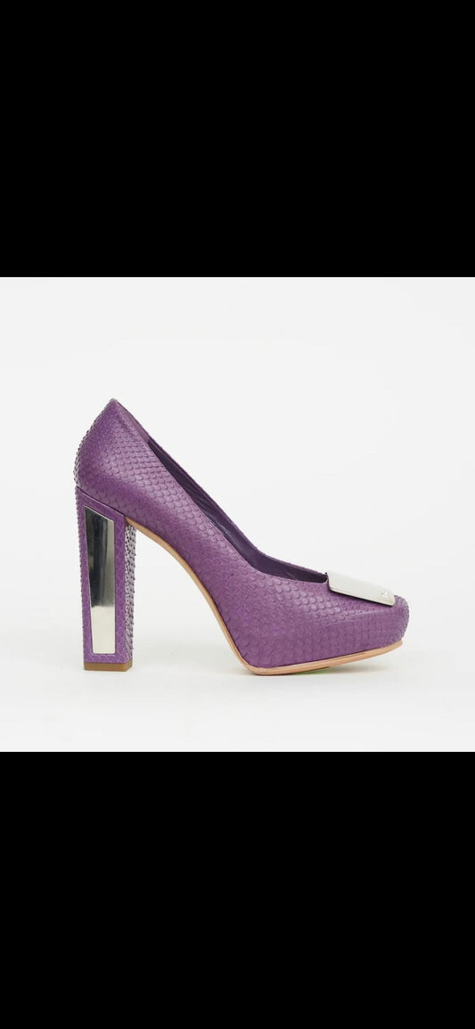 DIOR purple croc platform heels