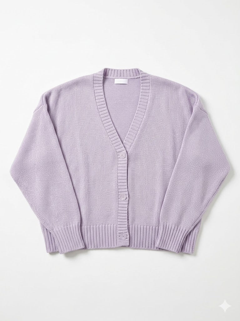 Sablyn Cashmere Blend Lavender Ribbed Knit Cropped Button Up Cardigan