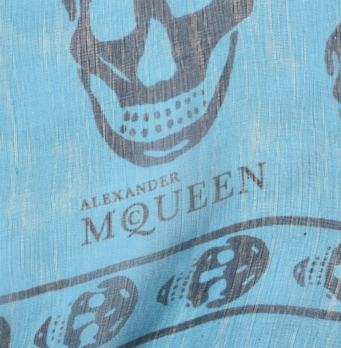 ALEXANDER MCQUEEN 
Silk Chiffon Skull Scarf Petroleum Blue