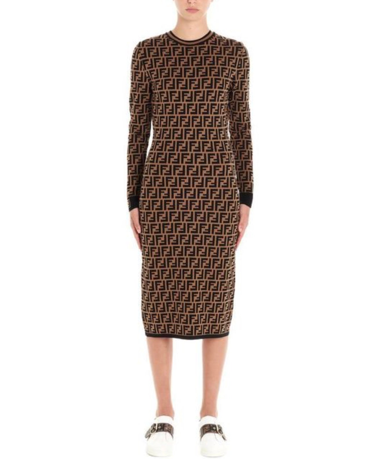 FENDI - ZUCCA Logo Print Longsleeve Dress