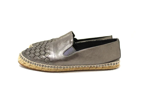 BOTTEGA VENETA metallic leather espadrille flats, 37