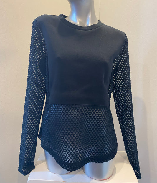 O’2nd New York Sheer Fishnet Crewneck Top