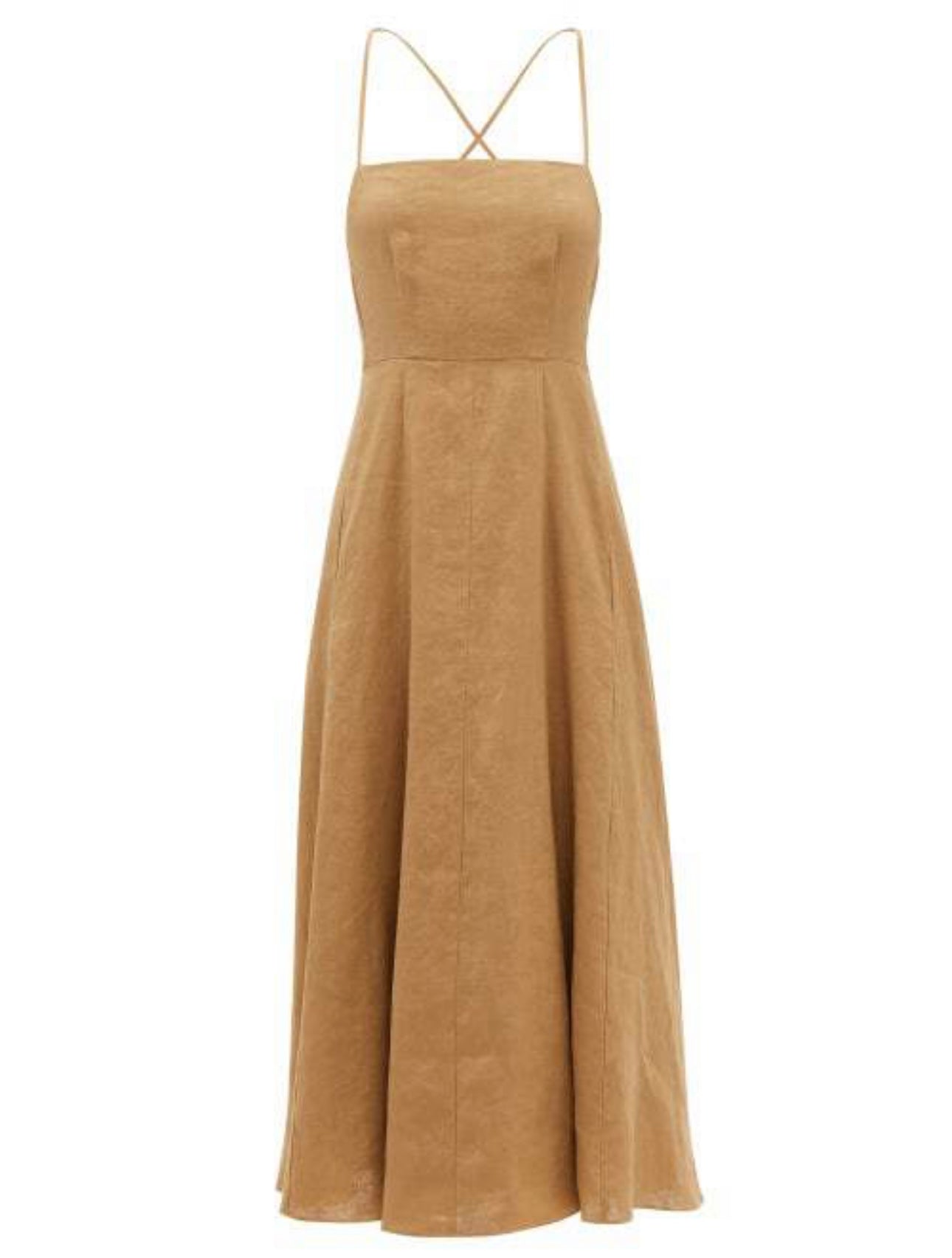 MARA HOFFMAN 
Verona Crossover-Back Hemp Midi Dress - Camel