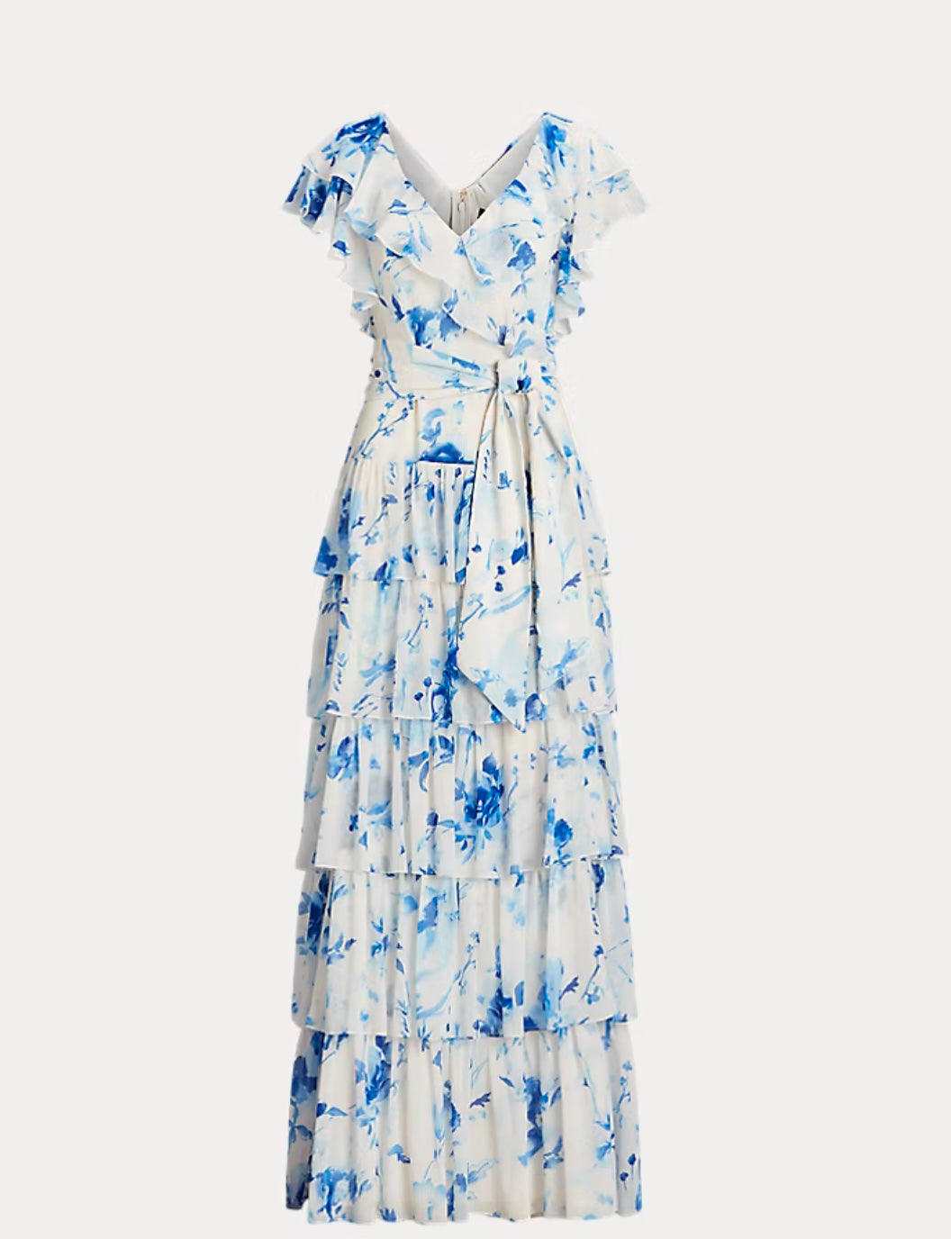 Ralph Lauren
Women's Blue Ralph Lauren Floral Belted Georgette Tiered Gown