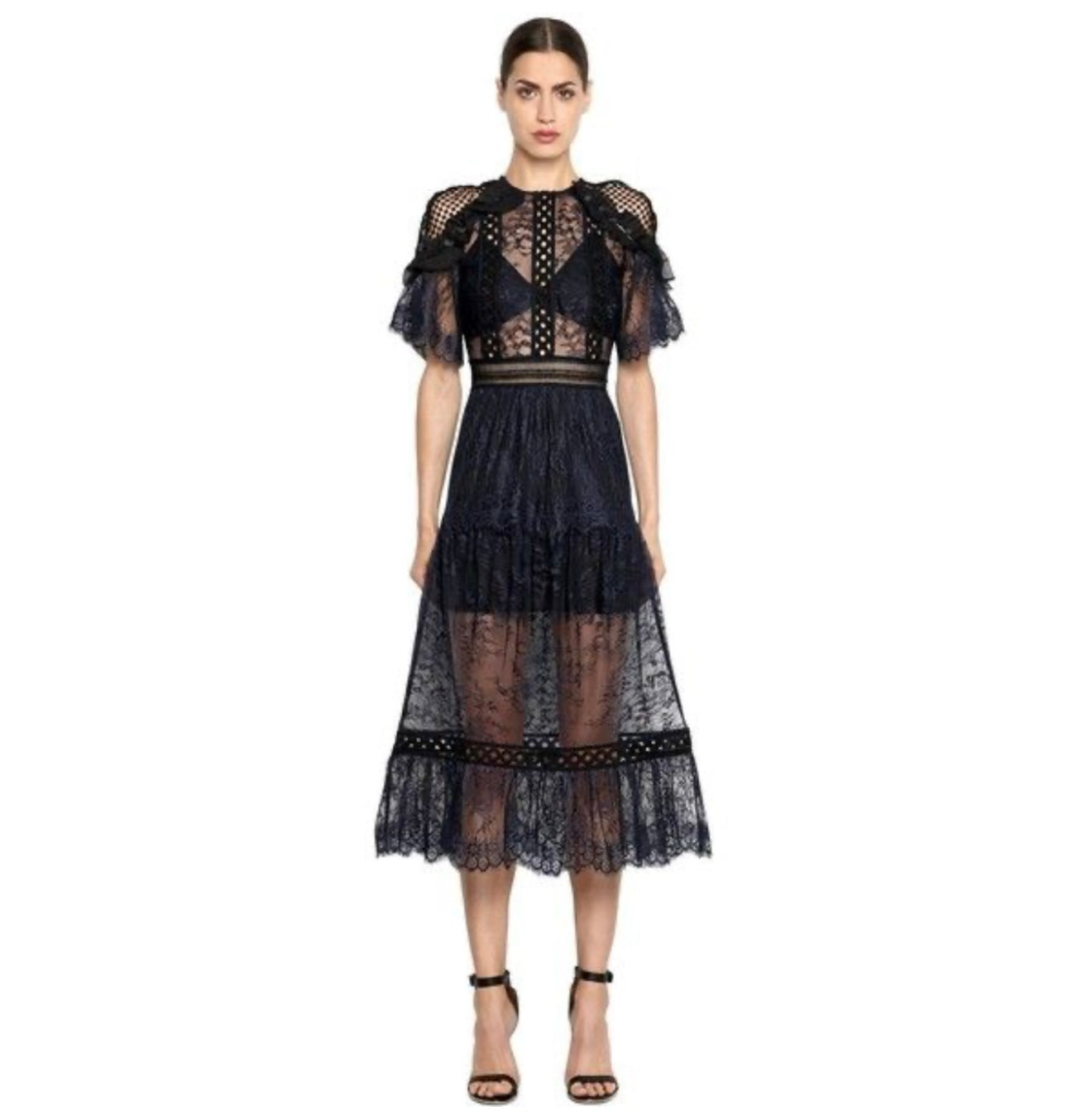 Self-portrait Women Frill Shoulder Fine Lace Dress