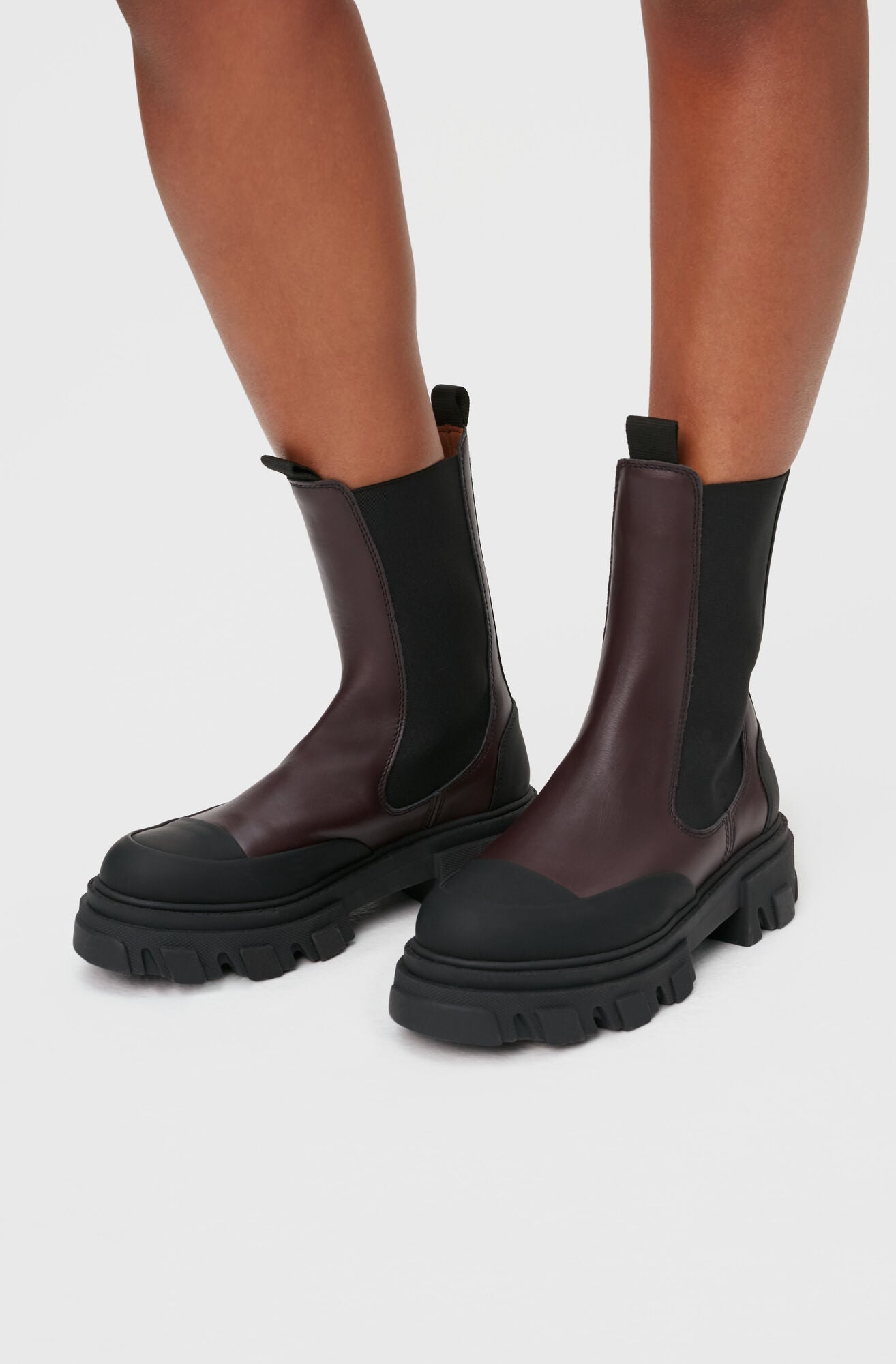 GANNI burgundy with black rubber trim chelsea boots