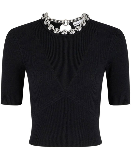 PACO RABANNE WOMEN Chain Detail T-Shirt Black