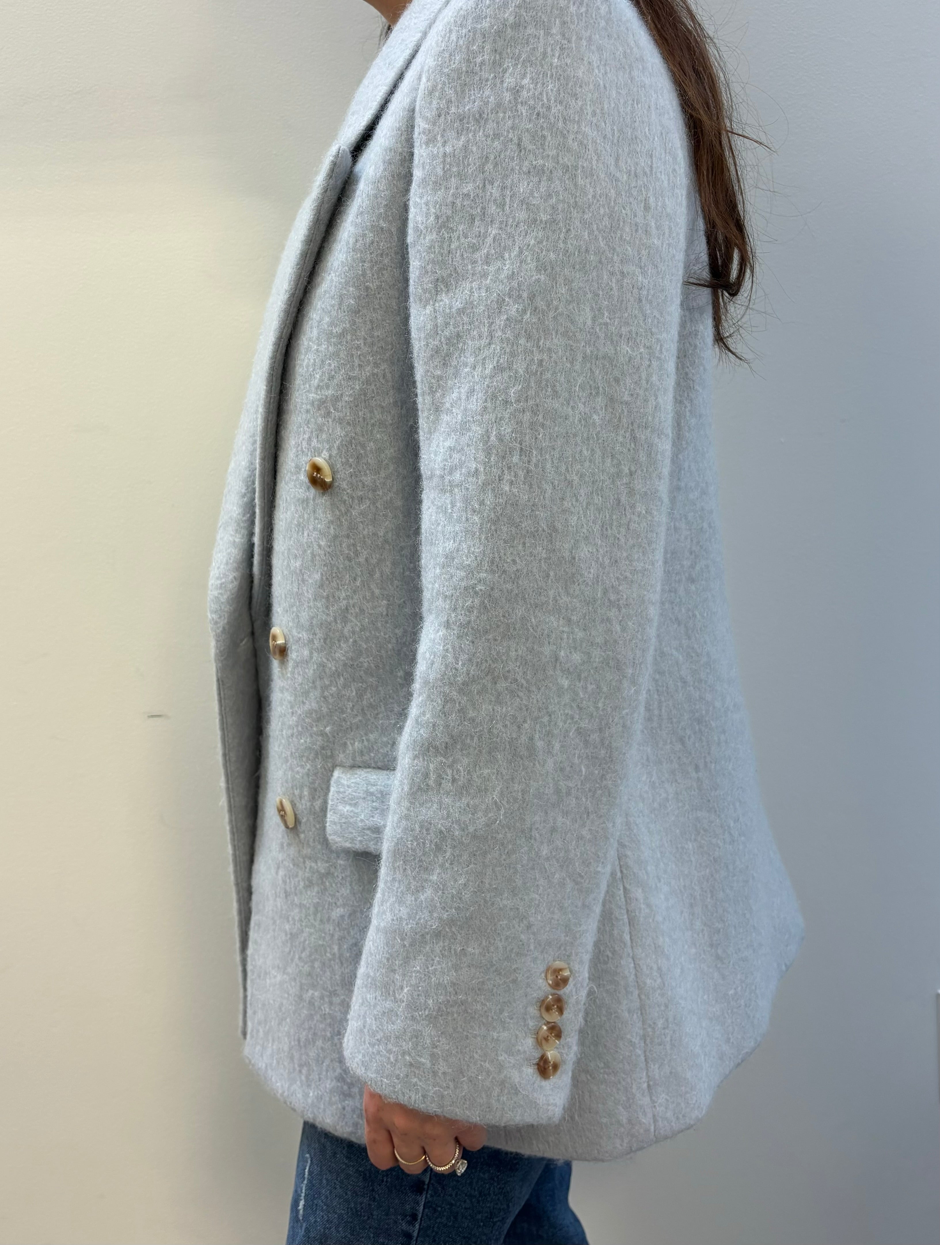 LUXTON grey wool and cashmere blazer jacket