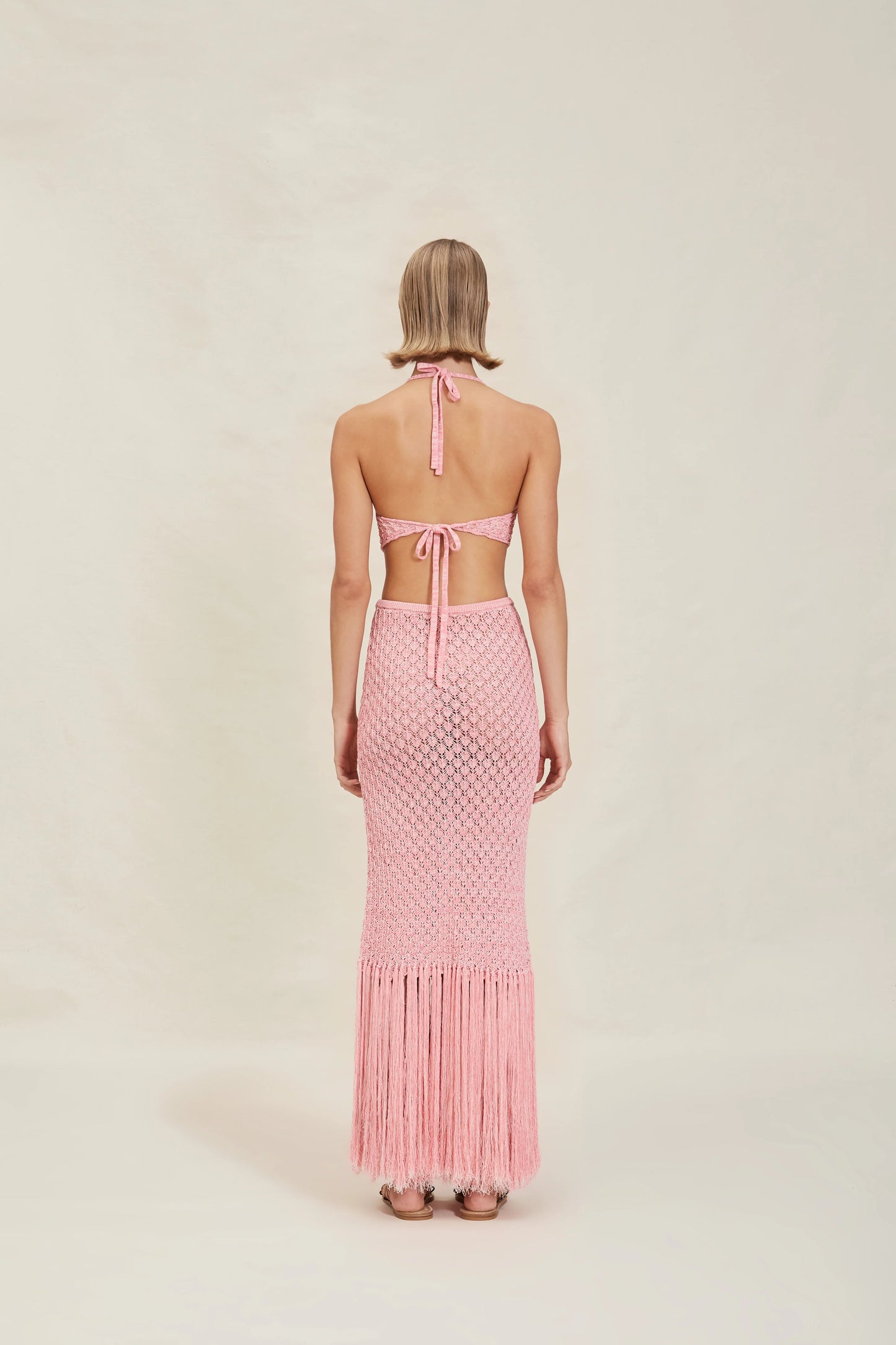 DEVON WINDSOR pink fringe crochet skirt