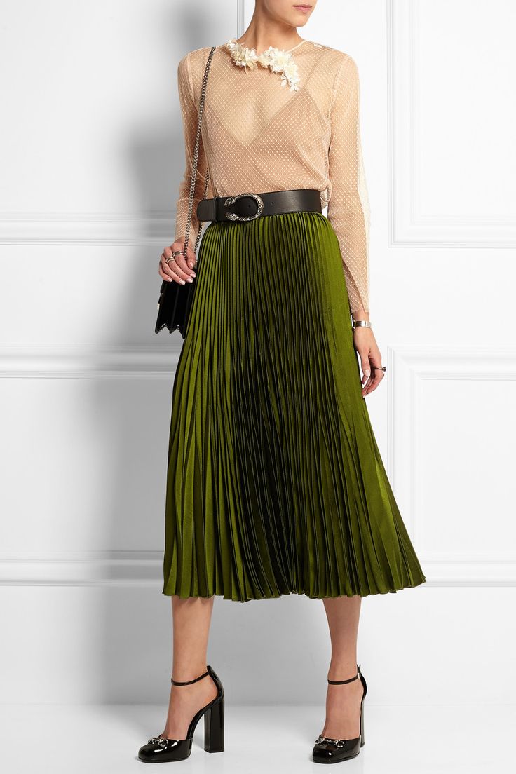 GUCCI green pleated maxi skirt