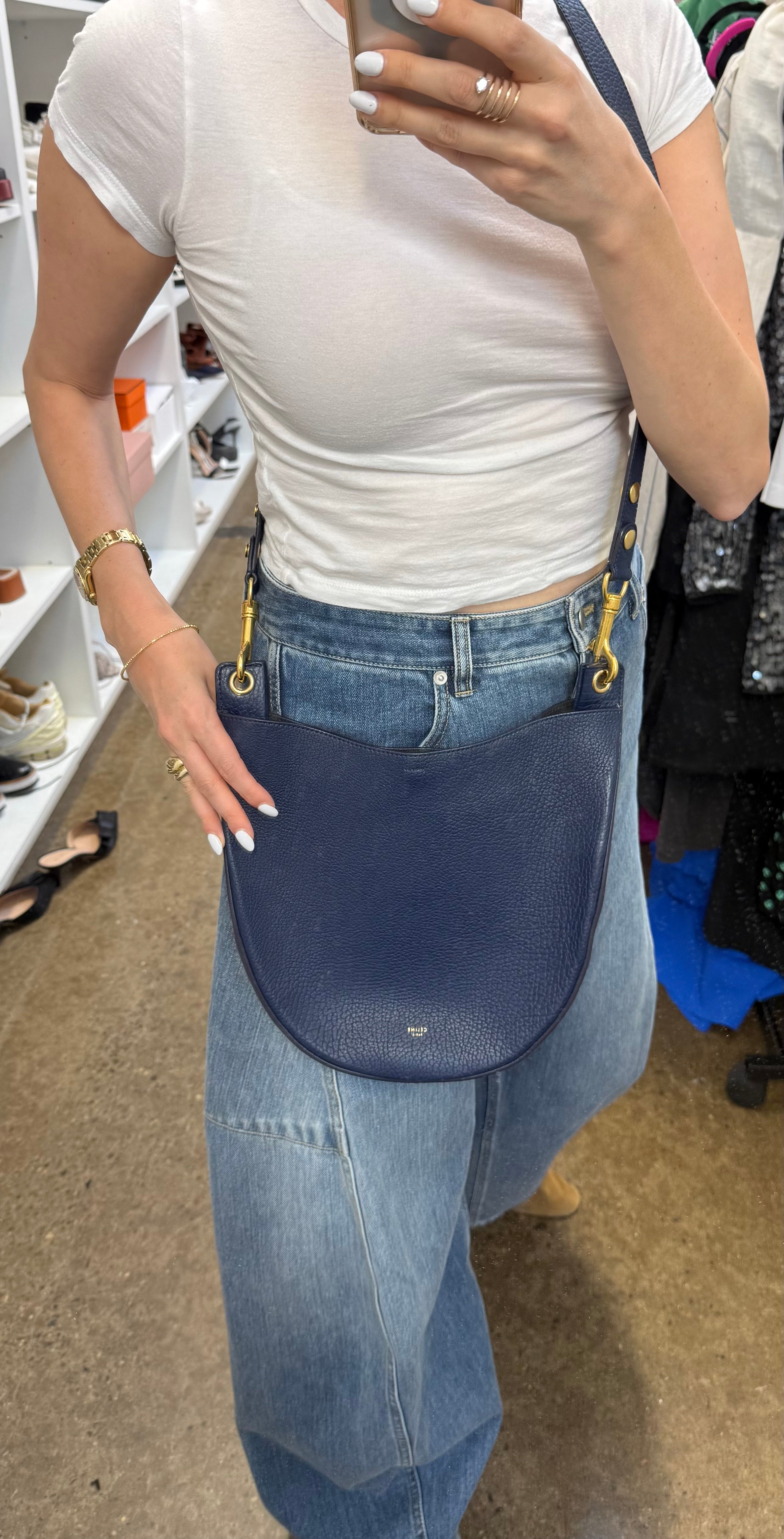 CELINE, Crisped Calfskin Hobo Ink Blue Bag