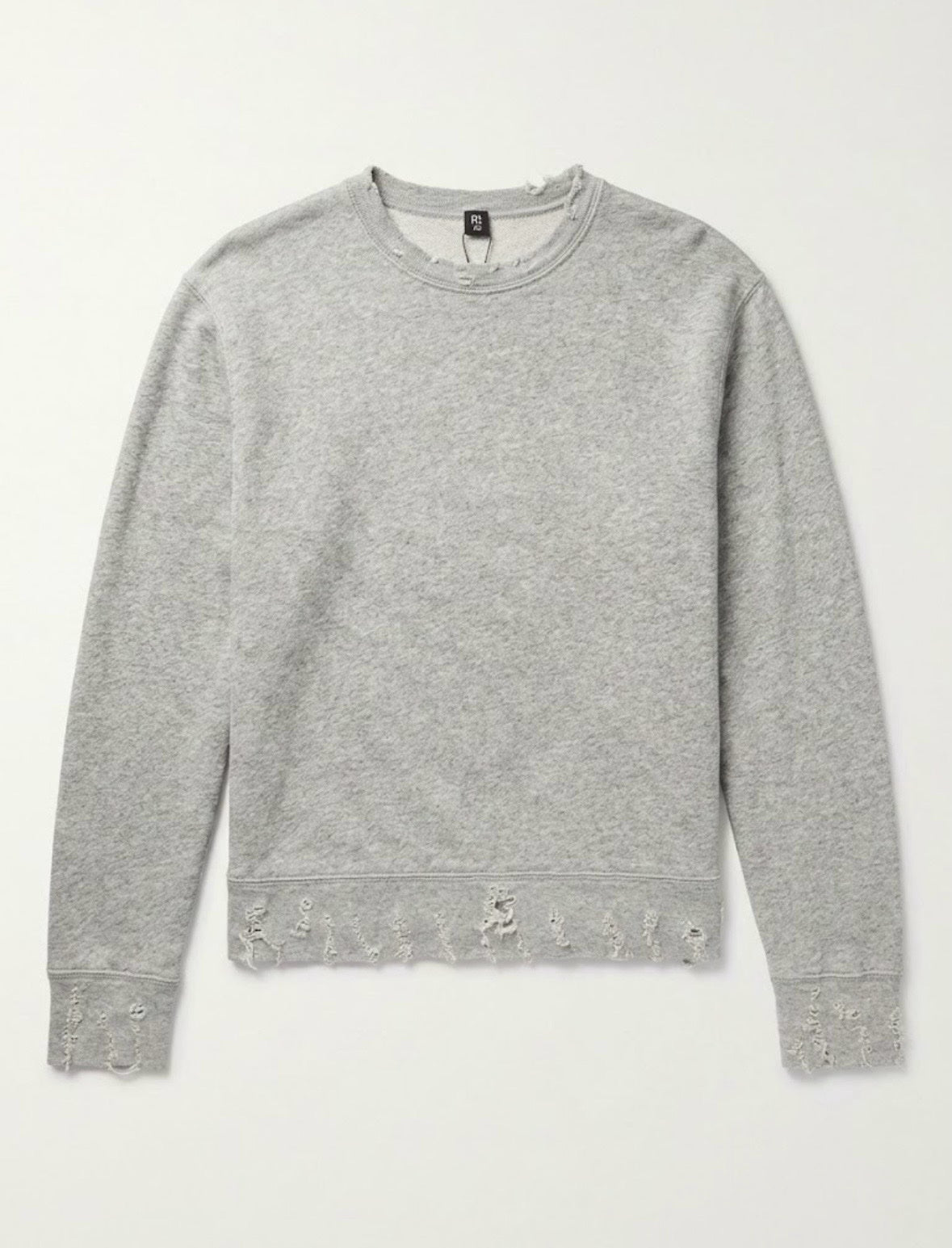 R13 distressed grey crewneck