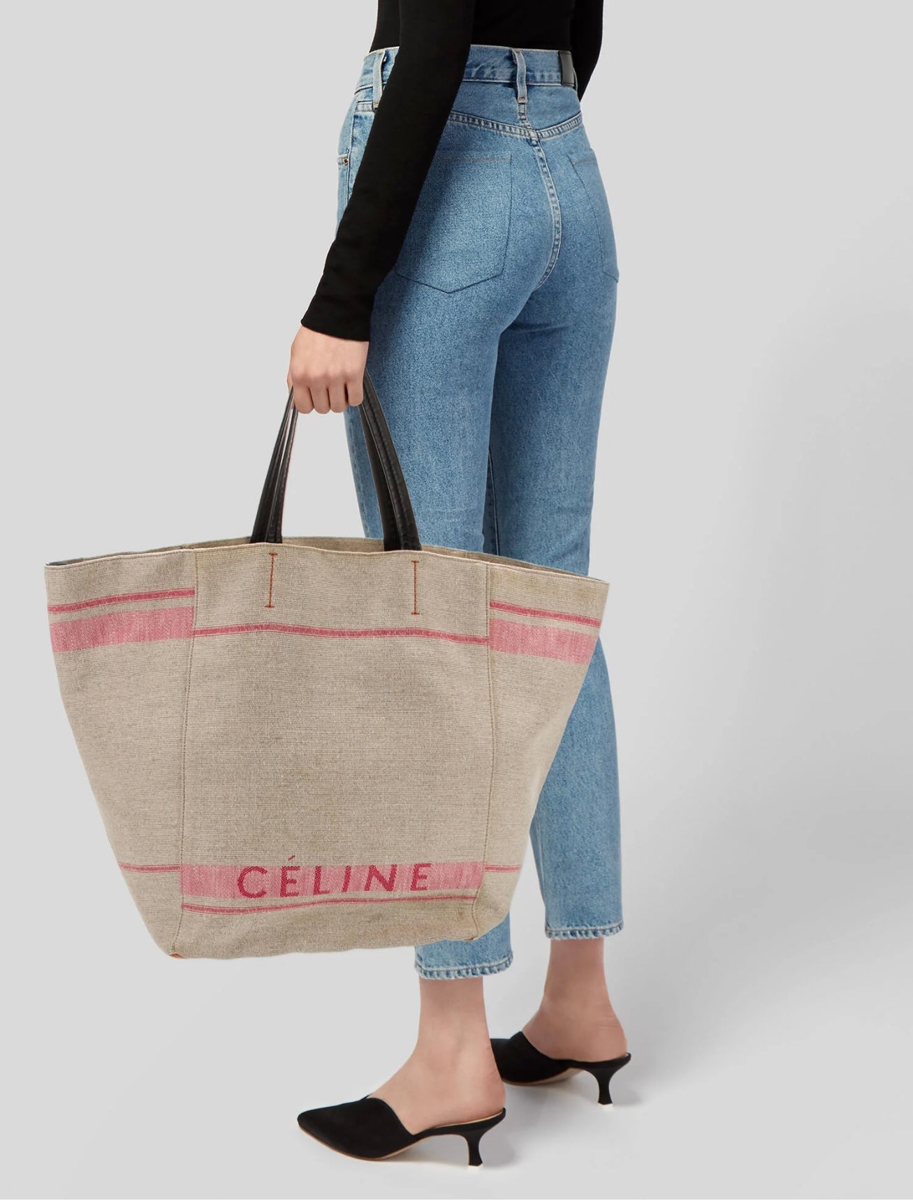 CELINE Medium Cabas Linen Beige Phatom Bag