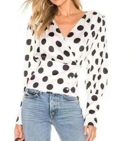BIRGITTE HERSKIND white/black polka dot long sleeve crop top