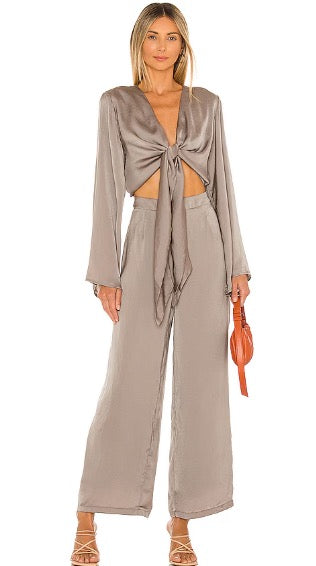 SNDYS olive green silk jumpsuit