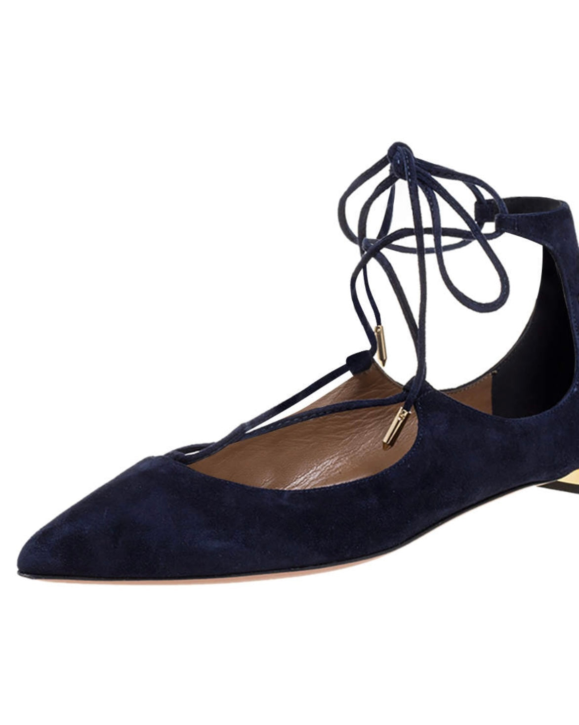 AQUAZURRA navy suede lace up flats