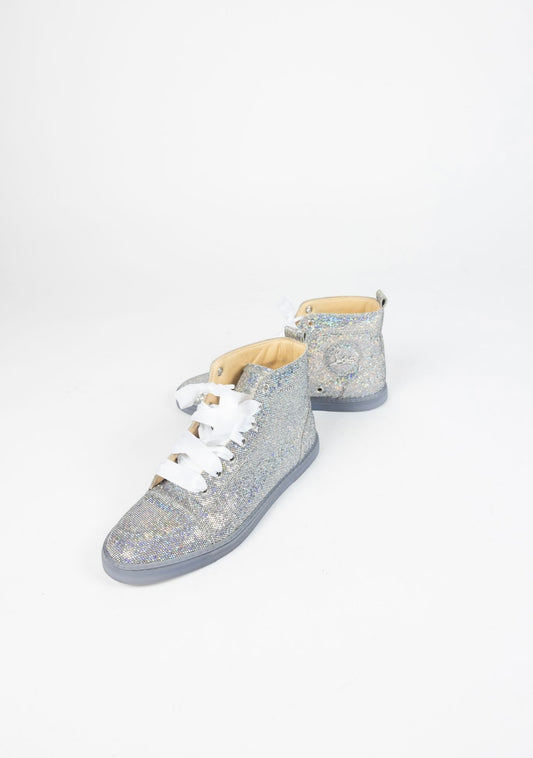 Christian Louboutin Silver Glitter Disco Ball Rantus Orlato High Top Sneakers