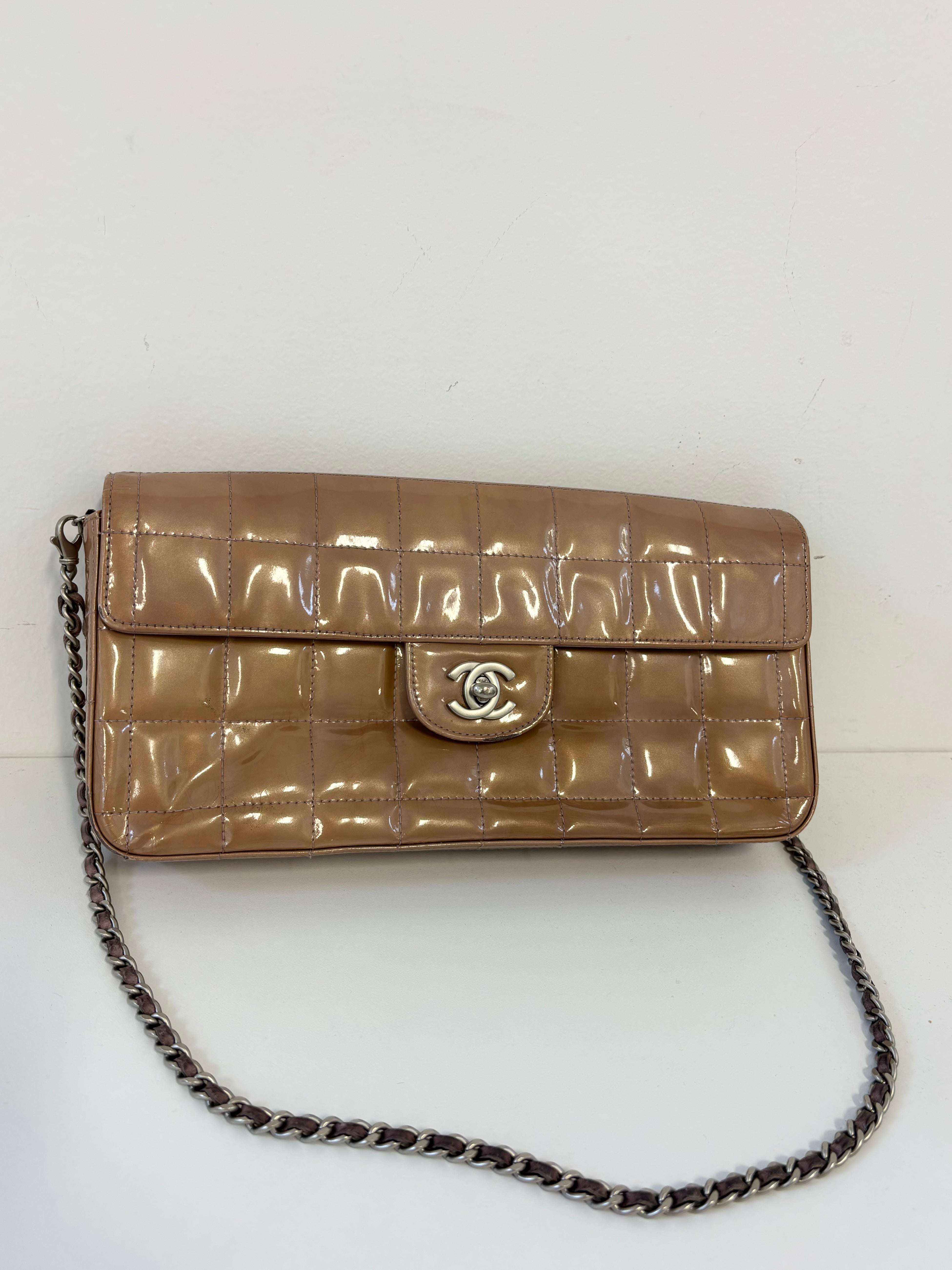 Chanel Patent Beige Chocolate Bar Flap Bag