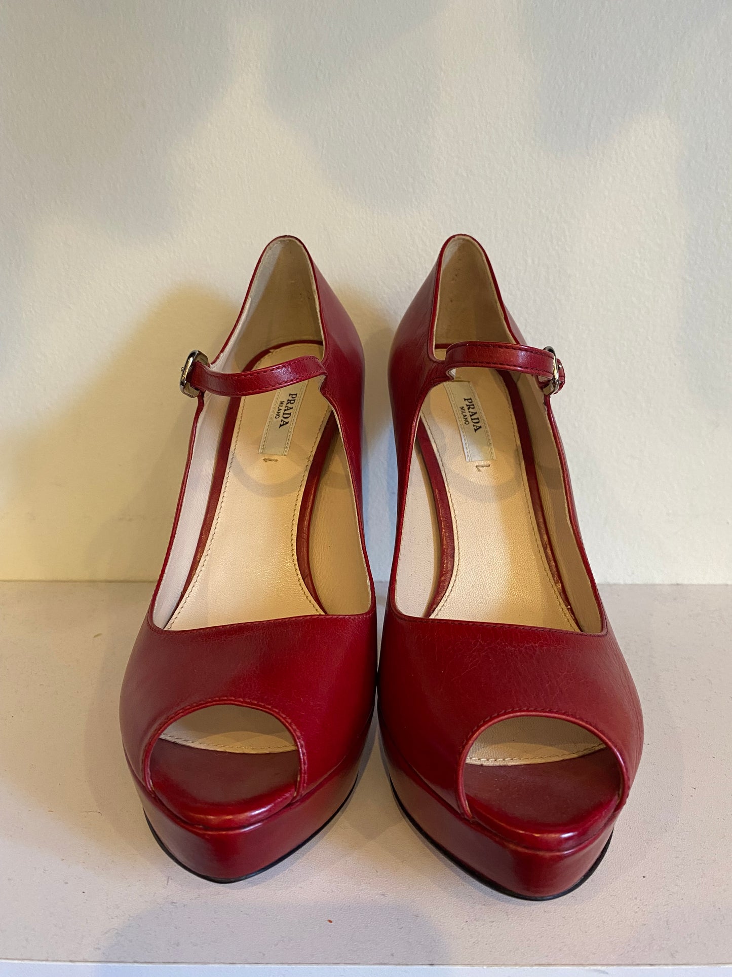 Pre-Loved Prada - Red Mary Jane Peep Toe Heels