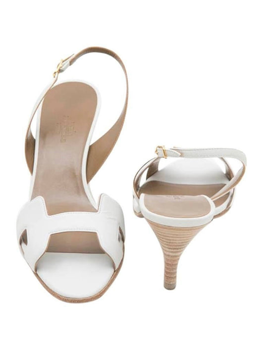 HERMES 'Oran' High Heels Sandals in White Smooth Leather