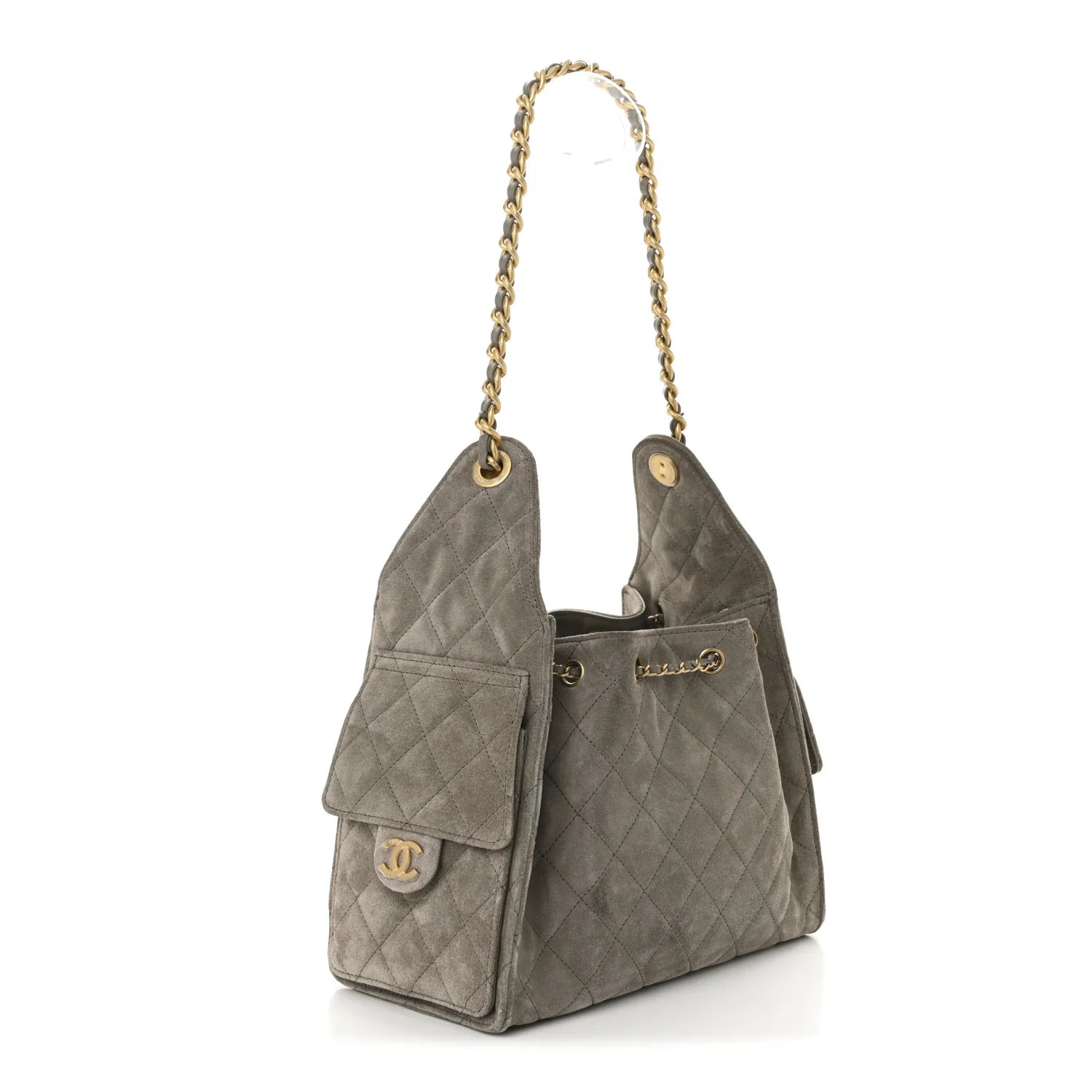 Chanel Suede Quilted Small Chanel 25 Handbag Grey