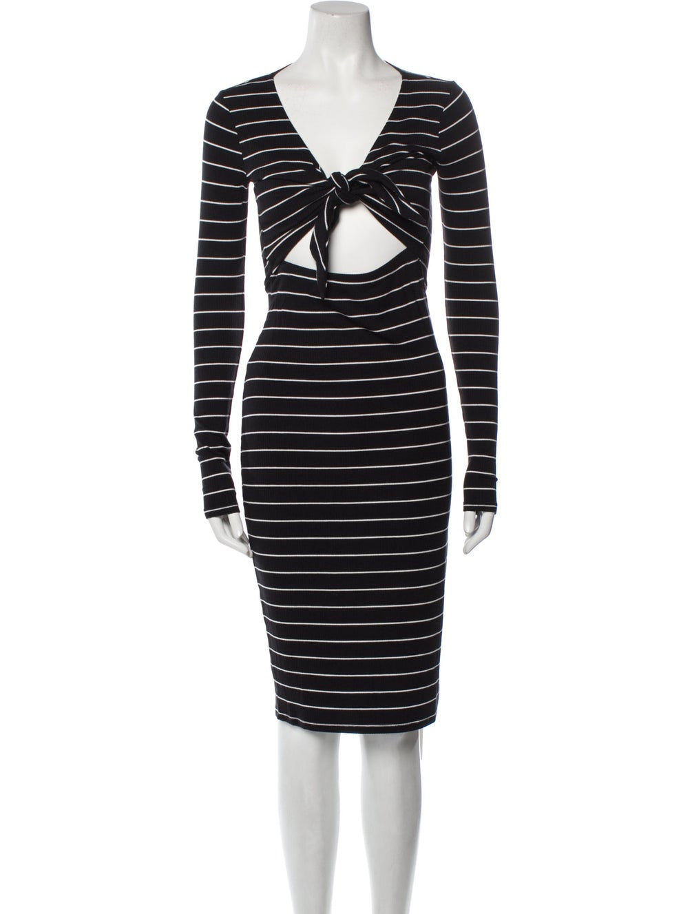 INTERMIX BLACK/WHITE RIBBED CUTOUT LONGSLEEVE MIDI DRESS